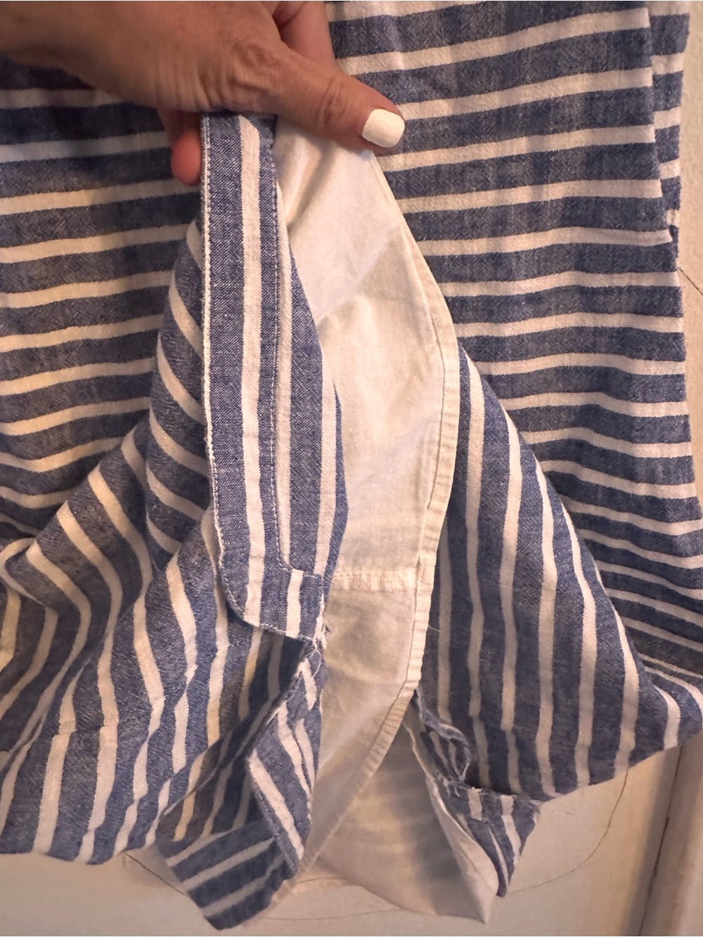Beach Lunch Lounge Striped Linen Blend Shift Dress Medium Navy White - Picture 5 of 8